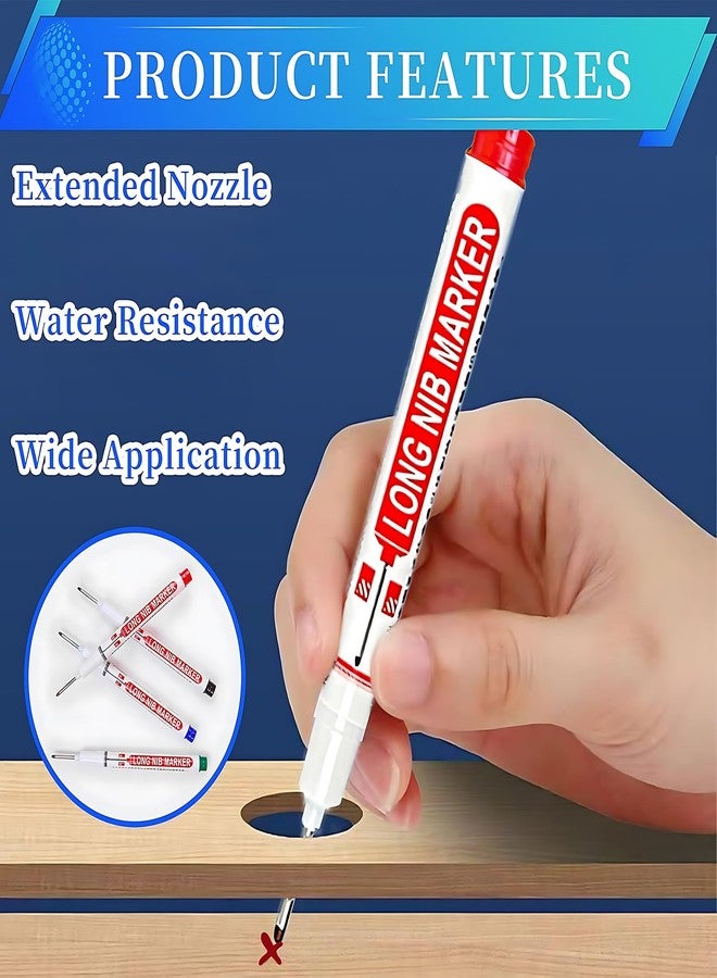 Buildcon 4 Pack Deep Hole Marker Pen, Tracer Marker Pen, Carpenter Pencil, Long Nib Marker for Wood, Metal, Concrete, Professional Construction Tools, Industrial Use, DIY Projects - Image 3